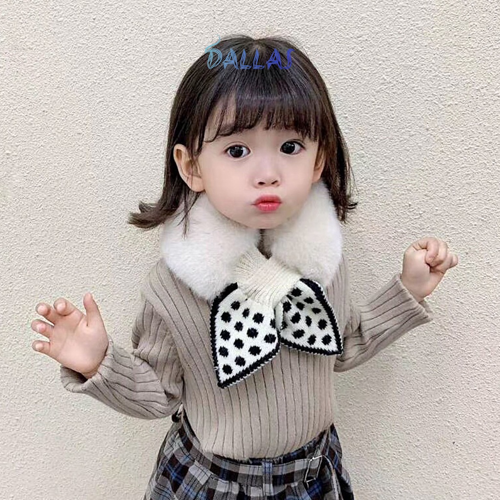 Khăn Choàng Cổ  Siêu Mềm Giữ Ấm Mùa Đông Thiết Kế Ghép Nối Chéo Chấm Bi Ngọt Ngào Cho Bé Gái Mặc Hàng Ngày