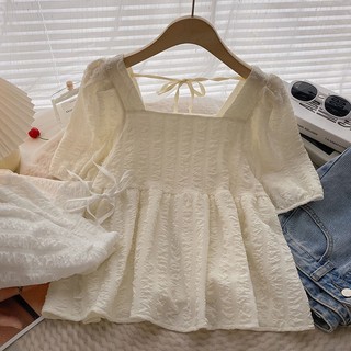 Áo Kiểu Cổ Vuông Tay Ngắn Phồng Phong Cách Hàn Quốc Cho Nữ baju baju wanita Lenan panjang Hàng Mới Có Sẵn
