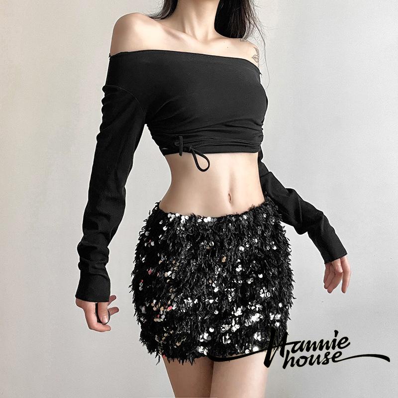 Hannie- Váy Bút Chì mini Đính Kim Sa Lấp Lánh Thời Trang Mùa Hè Cho Nữ