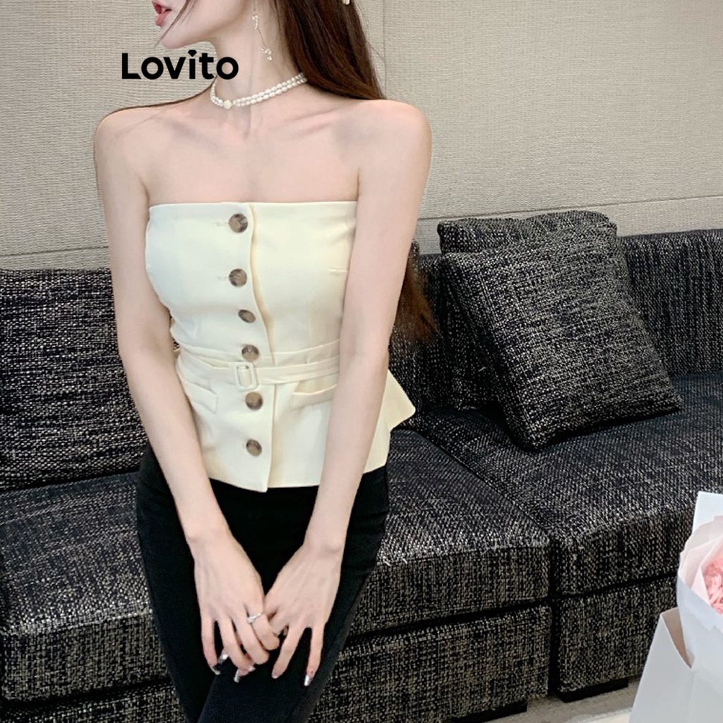 Lovito Áo ba lỗ giả có nút phía trước thanh lịch dành cho nữ LNE37310