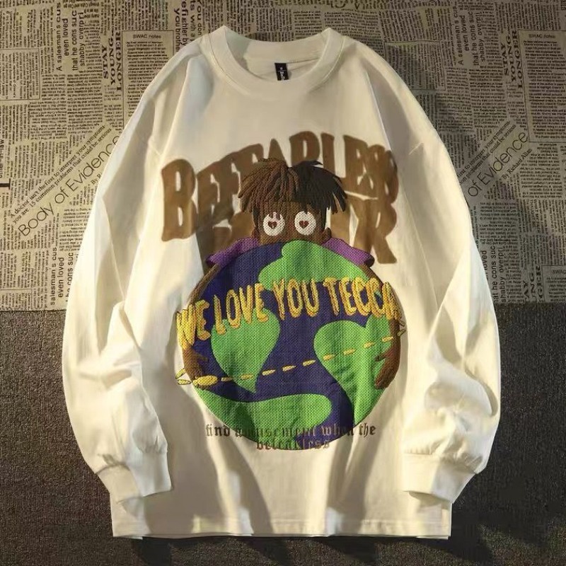 Áo Thun 100% cotton Tay Dài Cổ Tròn Dáng Rộng In Họa Tiết Phong Cách hip hop Mỹ Thời Trang Mùa Thu Cho Nam Và Nữ