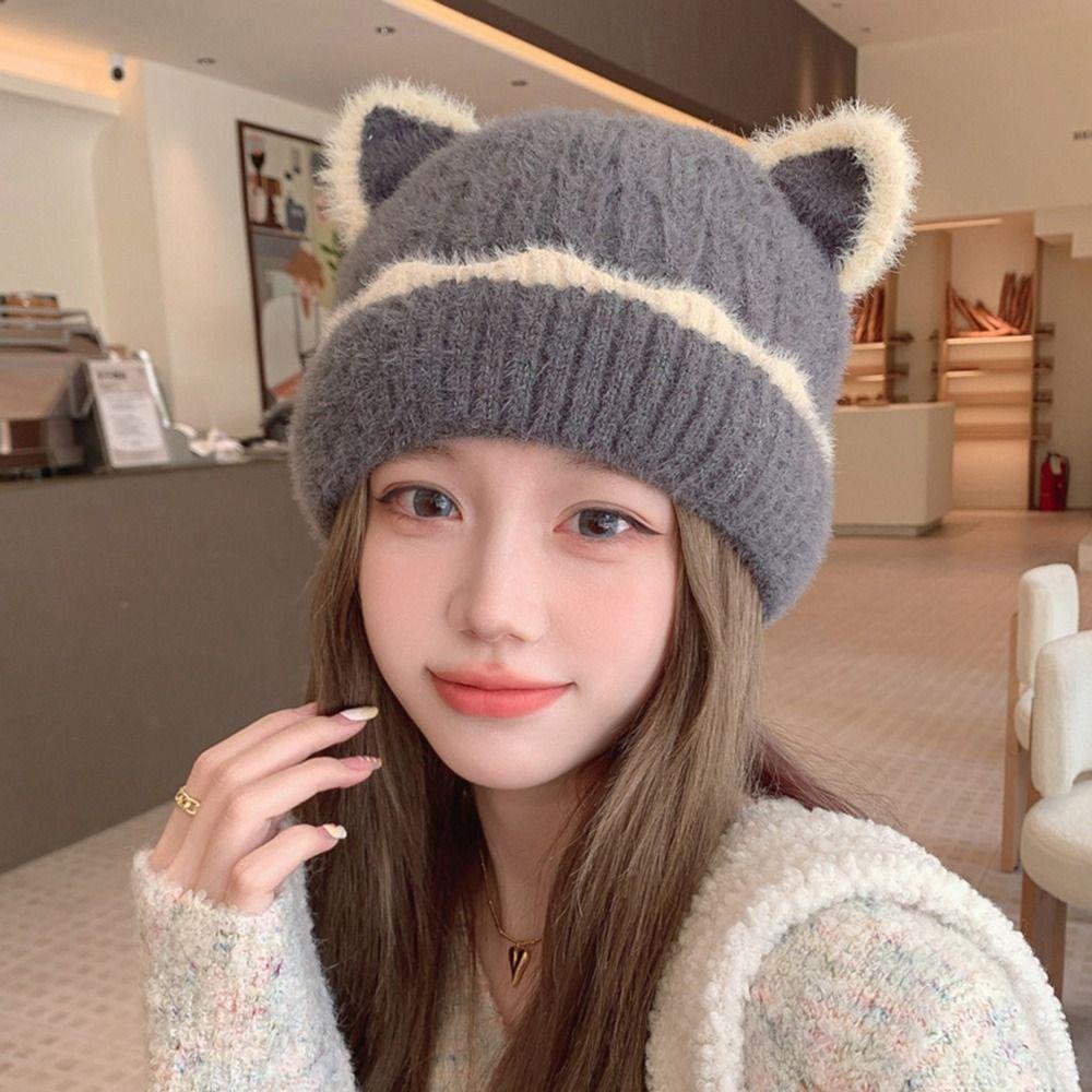 1 Mũ Len Tai Mèo Xinh Xắn Giữ Ấm Cho Nữ