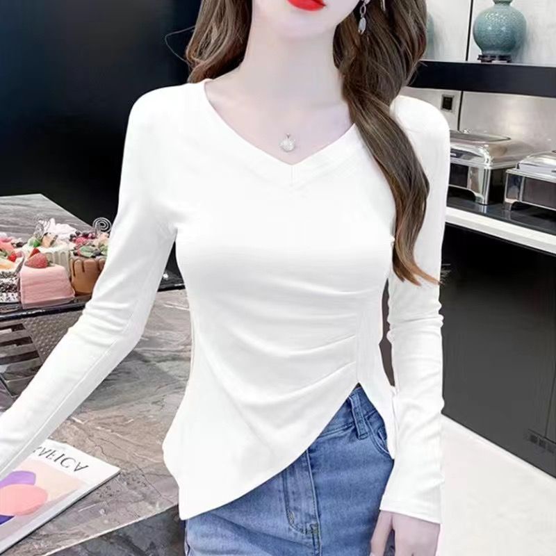 Áo Thun Nữ Tay Dài Cổ Chữ v Thời Trang Quyến Rũ