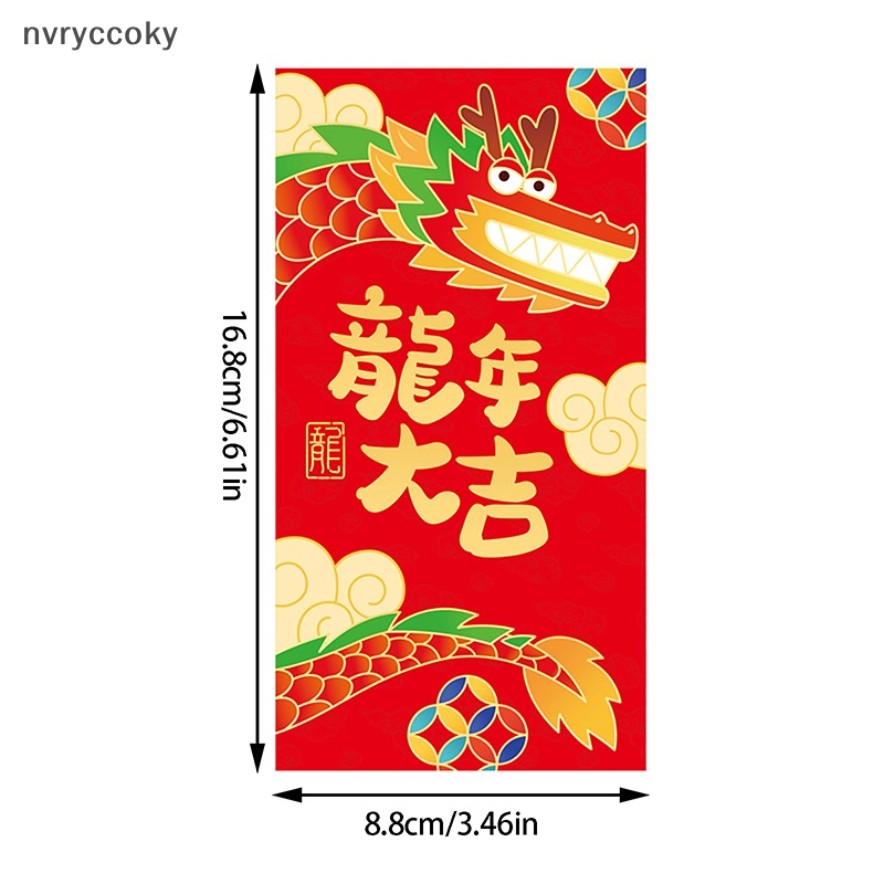 Set 6 Bao Lì Xì Hình Rồng Đỏ May Mắn Cho Năm Mới 2024