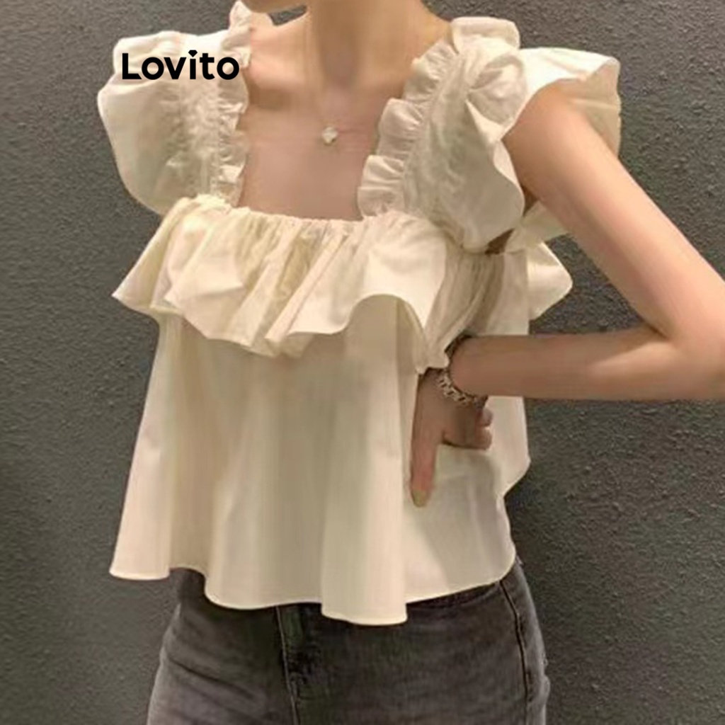 Áo kiểu Lovito xếp nếp màu trơn thường ngày cho nữ LNE16244 (Màu mơ)