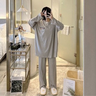 iMaodou Bộ Đồ Ngủ Tay Dài Dáng Rộng In Họa Tiết Dễ Thương Phong Cách Hàn Quốc Thời Trang Thu Đông Cho Nữ