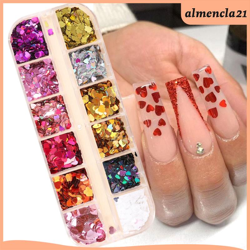 Hộp Sequin Hình Trái Tim Lấp Lánh Dùng Trang Trí Móng Tay Dịp Lễ Tình Nhân