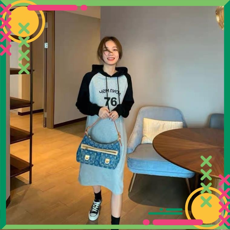 PS03 Panda Shop Váy Nỉ Bông Mũ Liền, Đầm Hoodie Dáng Dài Váy Hoodie Dài Tay Form Rộng Dễ Mặc Cực Chất