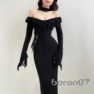 Phụ Nữ Dài Tay Bodycon Đầm Thường Ruffle Off-Shoulder Đảng Đầm Và Bộ Khăn Cho Bãi Biển Câu Lạc Bộ Cocktail Dạo Phố
