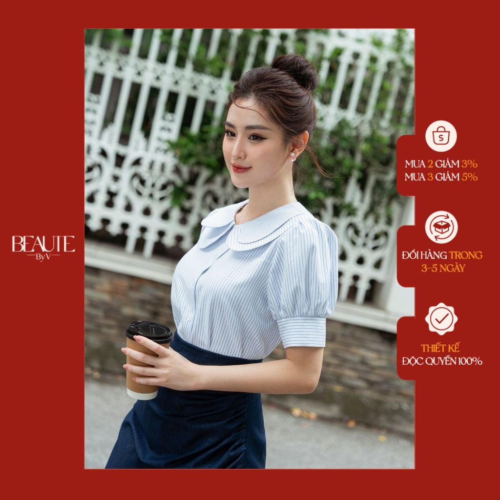 BEAUTEBYV - Áo sơmi nữ cổ 2 tầng Ivor