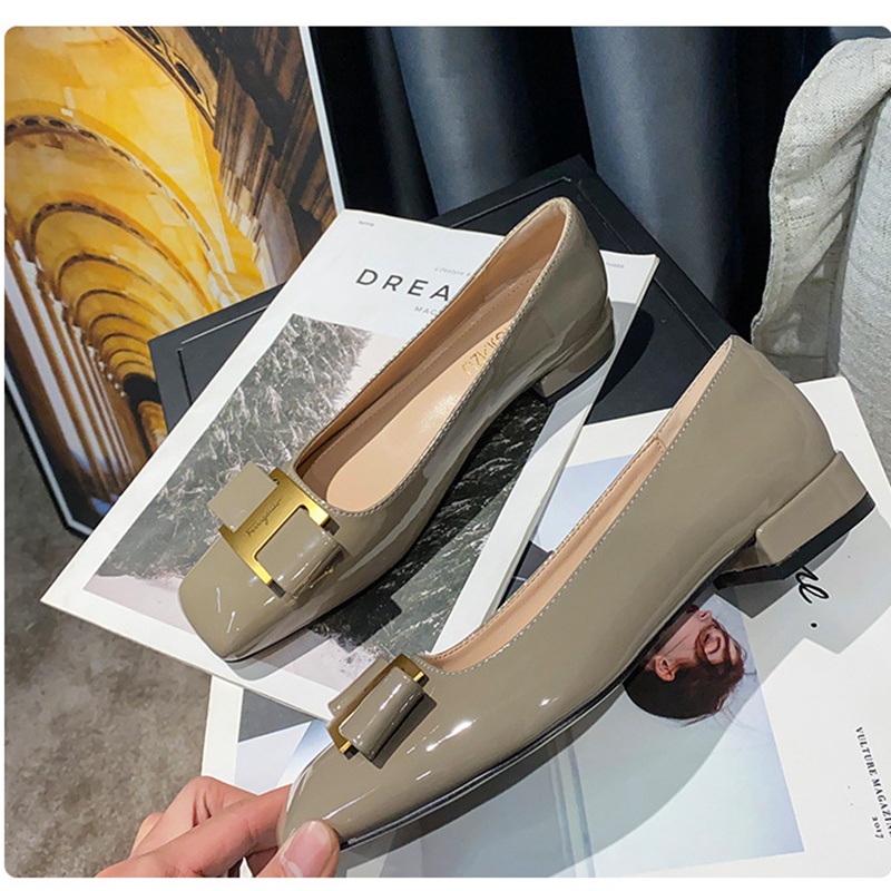 Giày Búp Bê Gót Thấp 2.5cm Mũi Vuông Bằng Cói Thời Trang Cho Nữ