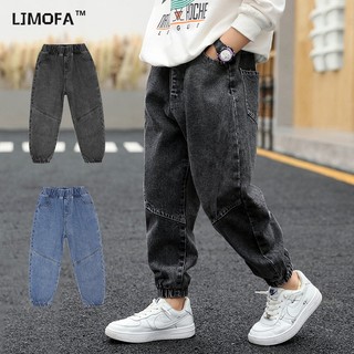 LJMOFA quần jeans ống rộng có túi vải mềm thời trang cho bé trai 