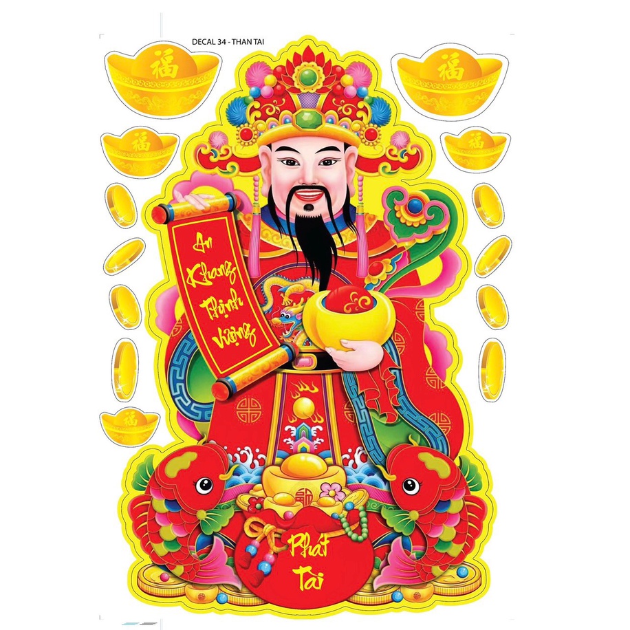 Decal dán kính dán tường trang trí tết mừng xuân mới MẪU 34 THẦN TÀI AKTV