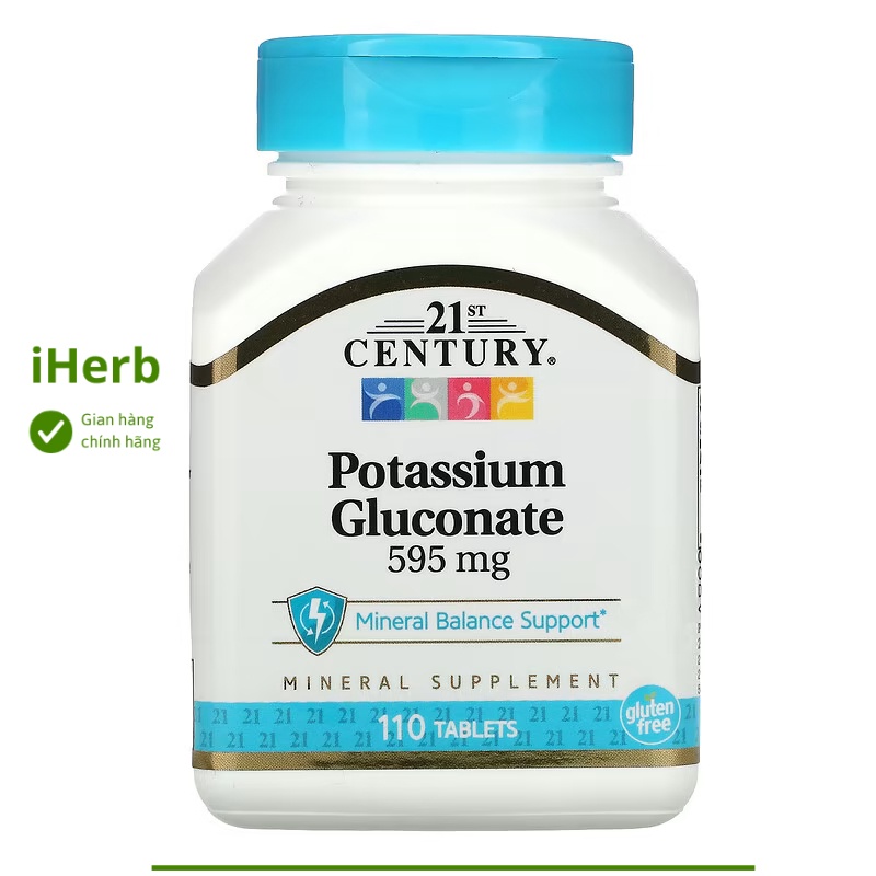 Bổ sung Kali Potassium Gluconate 595 mg 21st Century (110 viên) - iHerb Việt Nam