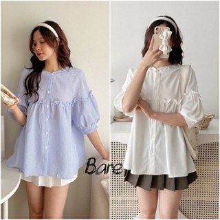 Áo kiểu babydoll tay ngắn phối bèo thiết kế tay phồng cổ trụ thời trang hàn quốc sang trọng- A199 GuXinh
