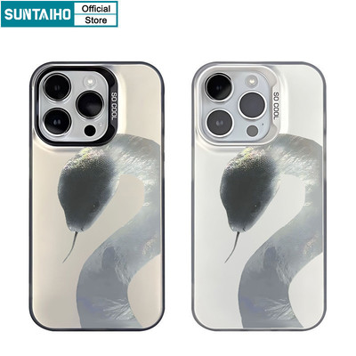 Suntaiho Vỏ Thời Trang Độc Đáo Họa Tiết Rắn Bạc Ốp lưng Iphone 16 15 14 12 13 11 Pro Max IP 7 8 Plus Iphon X Xs XR Xs Max TPU Silicone Mềm Cao Cấp Chống Sốc Ốp Lưng