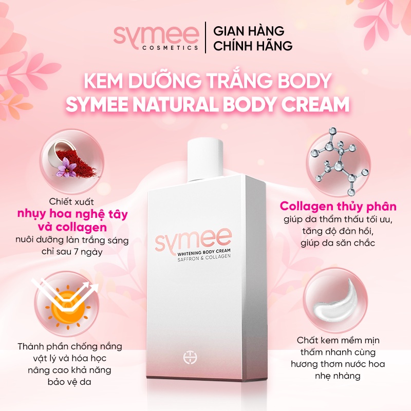 Kem Dưỡng Trắng Da Toàn Thân Symee Whitening Body Cream Saffron & Collagen 200g