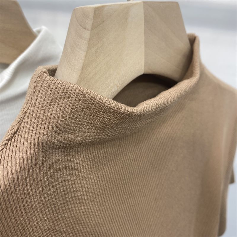 Bh Áo Thun cotton Ngắn Tay Cổ Cao Màu Trơn Dáng Ôm Cho Nữ