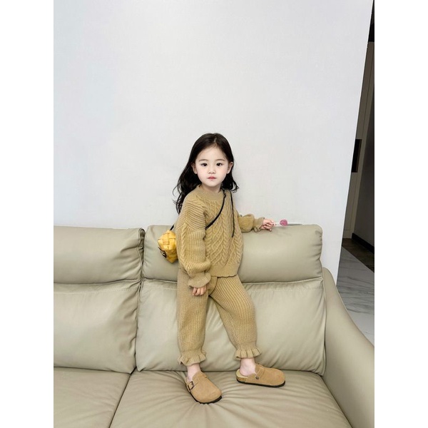 Bộ Áo Len Tay Dài + Quần Dài Phong Cách Hàn Quốc Thời Trang Thu Đông Cho Bé Gái