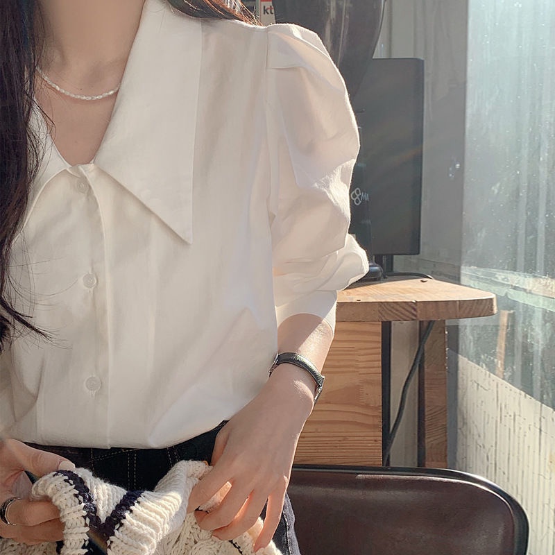 Áo Sơ Mi Trắng Tay Dài Áo Sơ Mi Nữ Thu Đông Thiết Kế Niche Phù Hợp Với Bên Trong Đáy Áo Sơ Mi Phong Cách Hàn Quốc Top