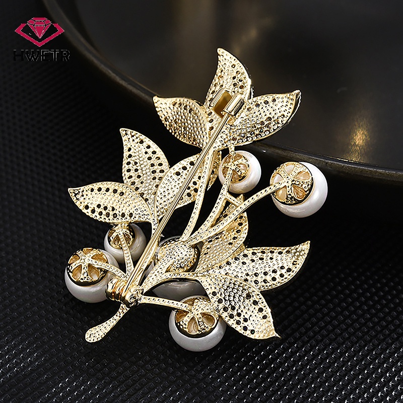 Trâm Cài Áo Hình Lá Đính Ngọc Trai Thời Trang Cho Nữ Mới