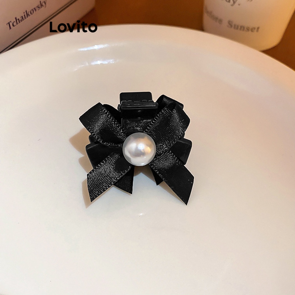 Kẹp tóc Lovito đính ngọc trai màu trơn thường ngày cho nữ L63AD141