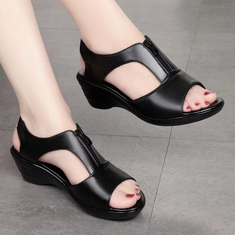 Giày Sandal Hở Mũi Phối Khóa Kéo Thoáng Khí Phong Cách Âu Mỹ