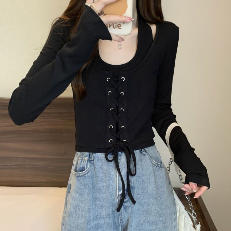 Áo Thun Tay Dài Hai Dây Cổ Yếm Phong Cách Mỹ Thời Trang Xuân Thu Mới Dành Cho Bạn Nữ Mặc Ngoài Trời