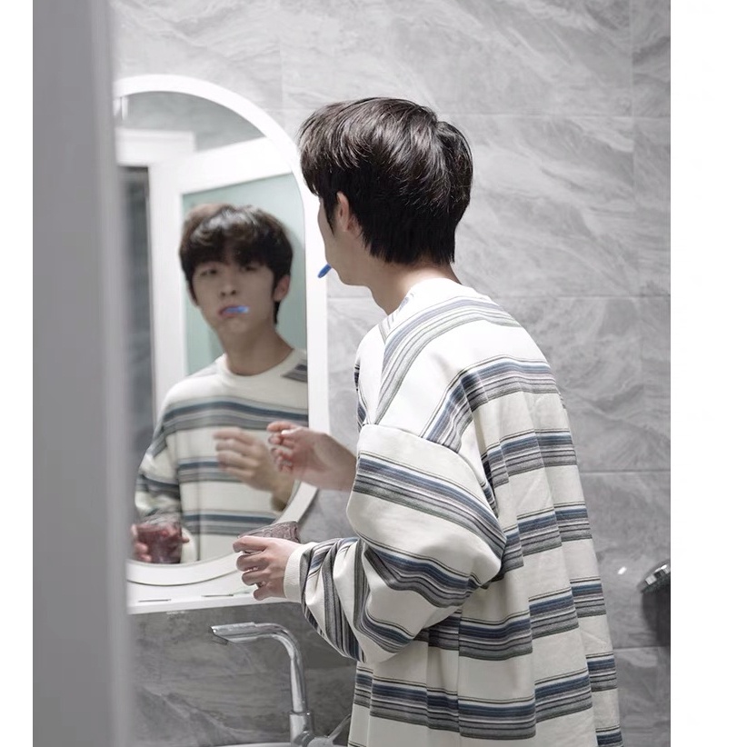 Áo nỉ sweater kẻ đen ngang unisex bo tay chun phong cách hàn quốc 2023 EA097 Meme