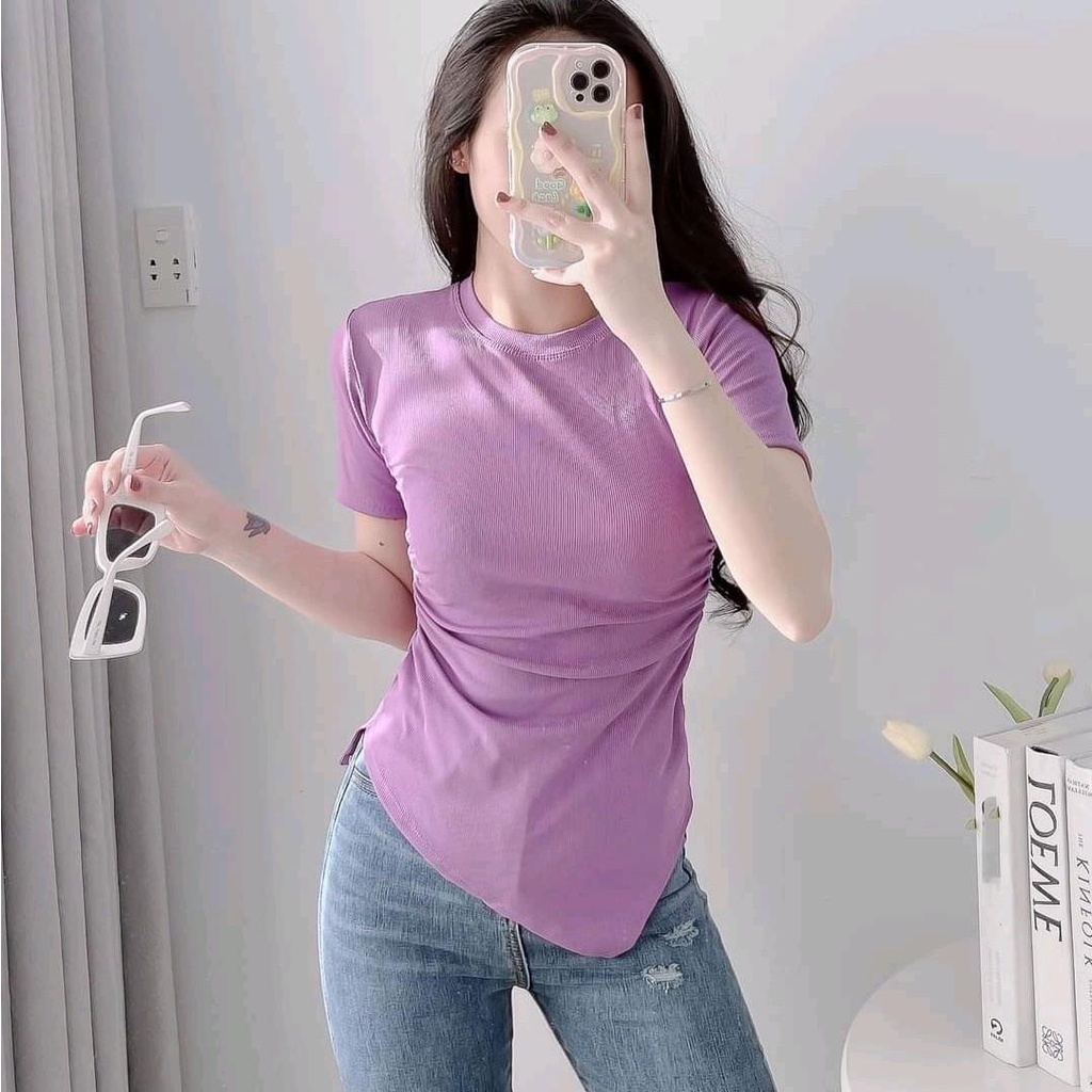 Áo tay ngắn phom dài lai nhọn