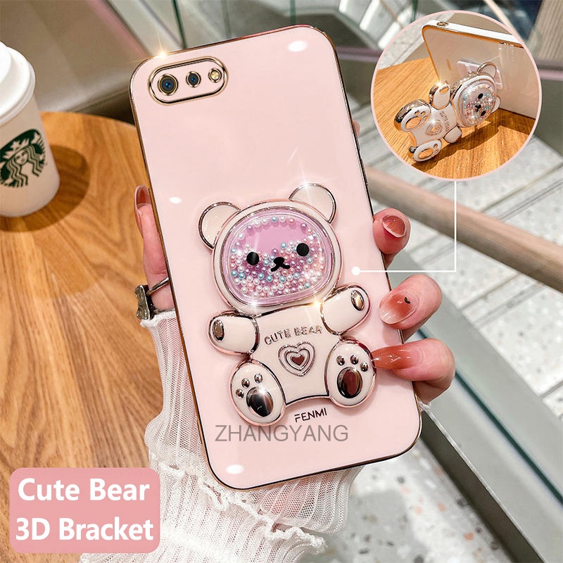 Ốp lưng realme c2 Ốp Điện Thoại tpu Dẻo Mạ Màu 3d In Hình Gấu Nhỏ Đáng Yêu Có Giá Đỡ Cho realme c2