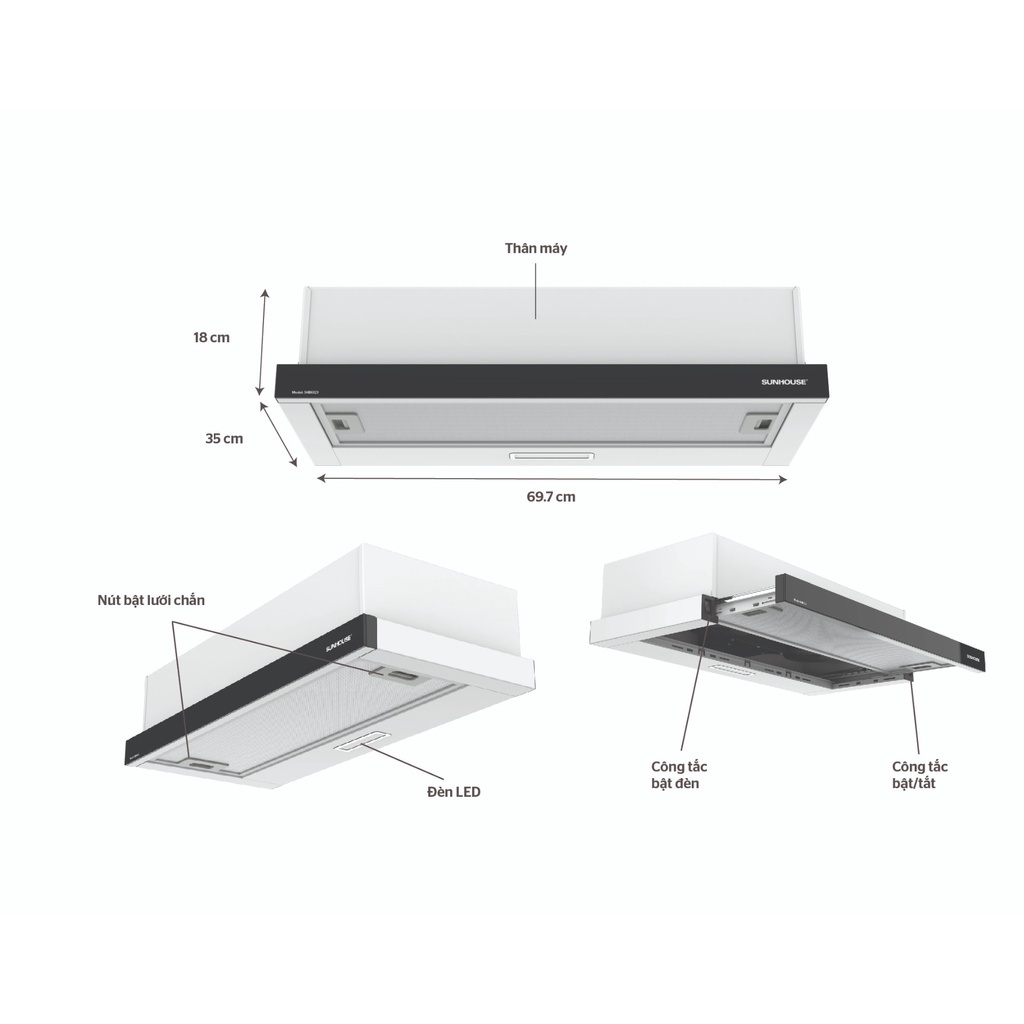 MÁY HÚT MÙI ÂM TỦ SUNHOUSE SHB6123  - Mới 100%