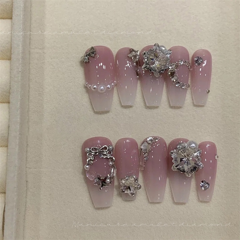 ♕ 1 Bộ trang sức kim cương pha lê trang trí móng tay hình trái tim hình chữ nhật dát ngọc trai đính đá siêu sáng Trang trí móng tay Công cụ làm móng tay cho cửa hàng làm móng NỘI THẤT