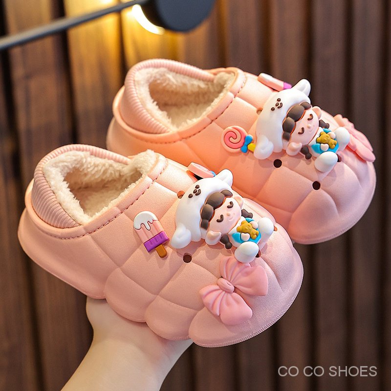 Dép Bông Đi Trong Nhà Chống Thấm Nước Thời Trang Mùa Đông Cho Bé Dễ Thương