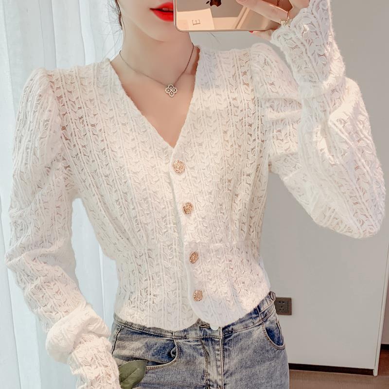 Áo Sơ Mi Cổ Chữ v Phối Ren Phong Cách Phương Tây