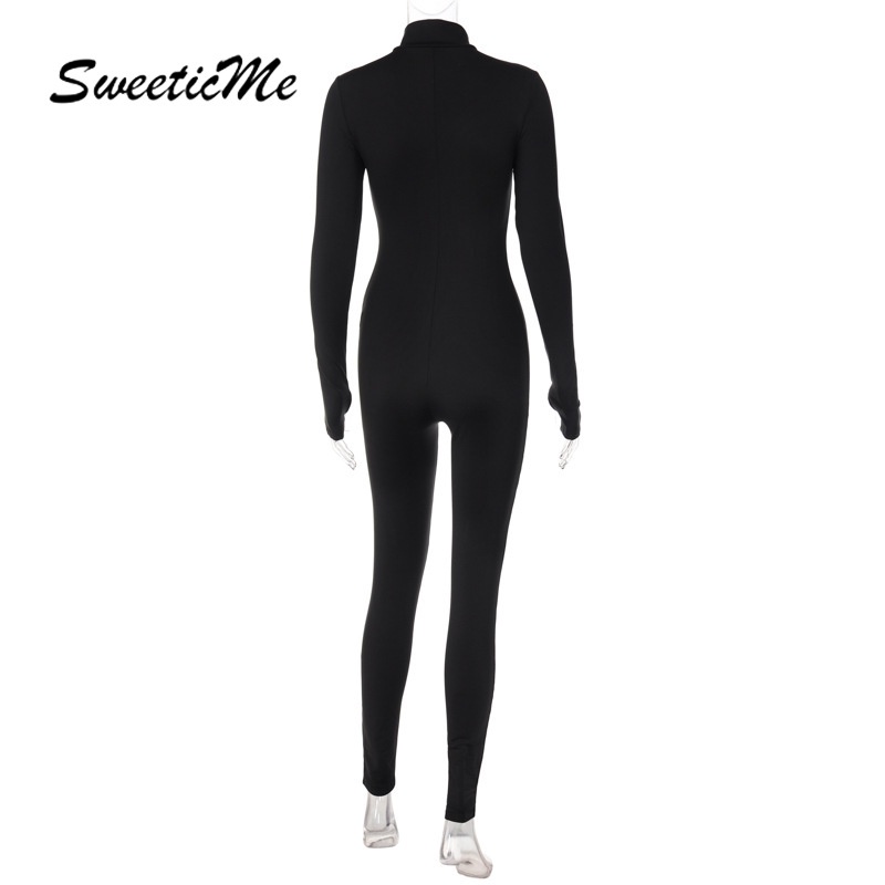 Áo liền quần Tay Dài Dáng Ôm Màu Trơn Phối Khóa Kéo Thời Trang   Cho Nữ