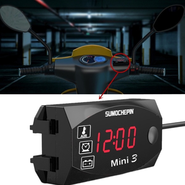 ĐỒNG HỒ BÁO VOL+ TIME+ NHIỆT ĐỘ BÌNH ACQUY XE MÁY 3 IN 1