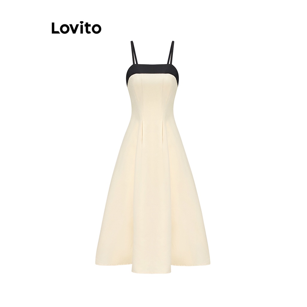Đầm Lovito vải khâu ghép nối màu sắc màu trơn thanh lịch cho nữ L65ED171 (màu kaki)
