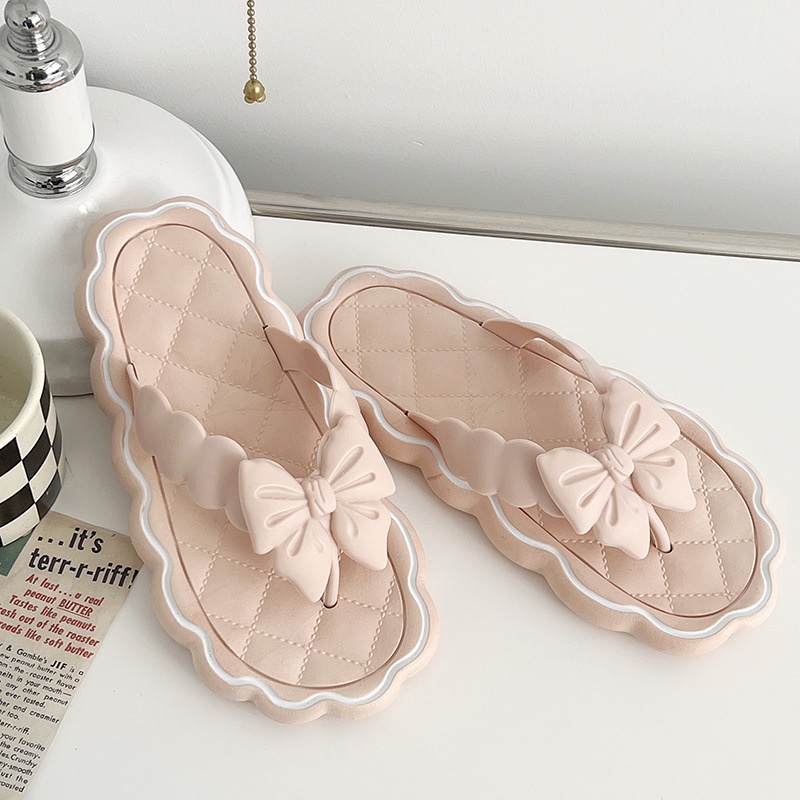 Dép nơ nữ mùa hè Dép xỏ ngón ins dép thời trang phòng tắm chống trơn trượt dép xỏ ngón để mặc bên ngoài