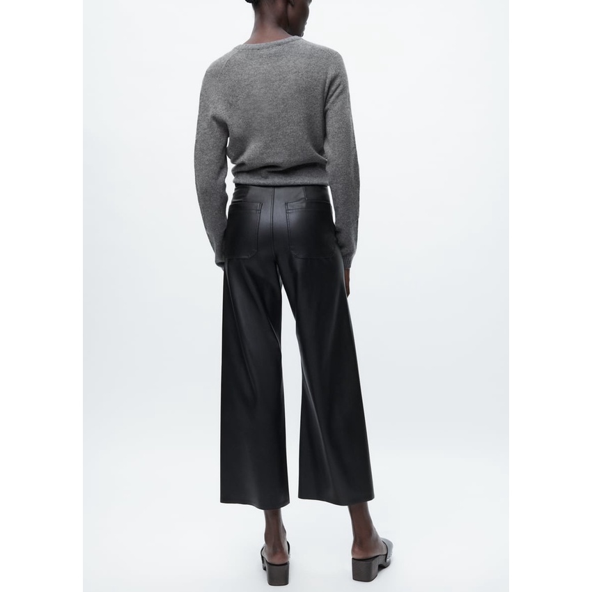 Zara Quần Dài Giả Da pu Ống Rộng Lưng Cao Thời Trang Mùa Thu Cho Nữ 2969240