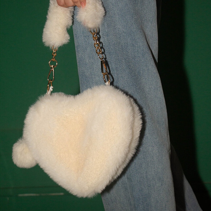 Schwarz Túi Đeo Chéo Hình Trái Tim Phối Dây Xích Phong Cách Hàn Quốc Dễ Thương Thời Trang Cho Nữ