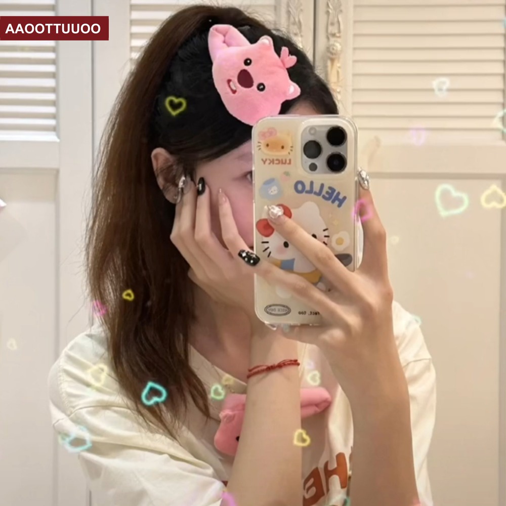 Kẹp Tóc Hình Thú Nhồi Bông Màu Hồng Dễ Thương Thời Trang Thu Đông Cho Nữ