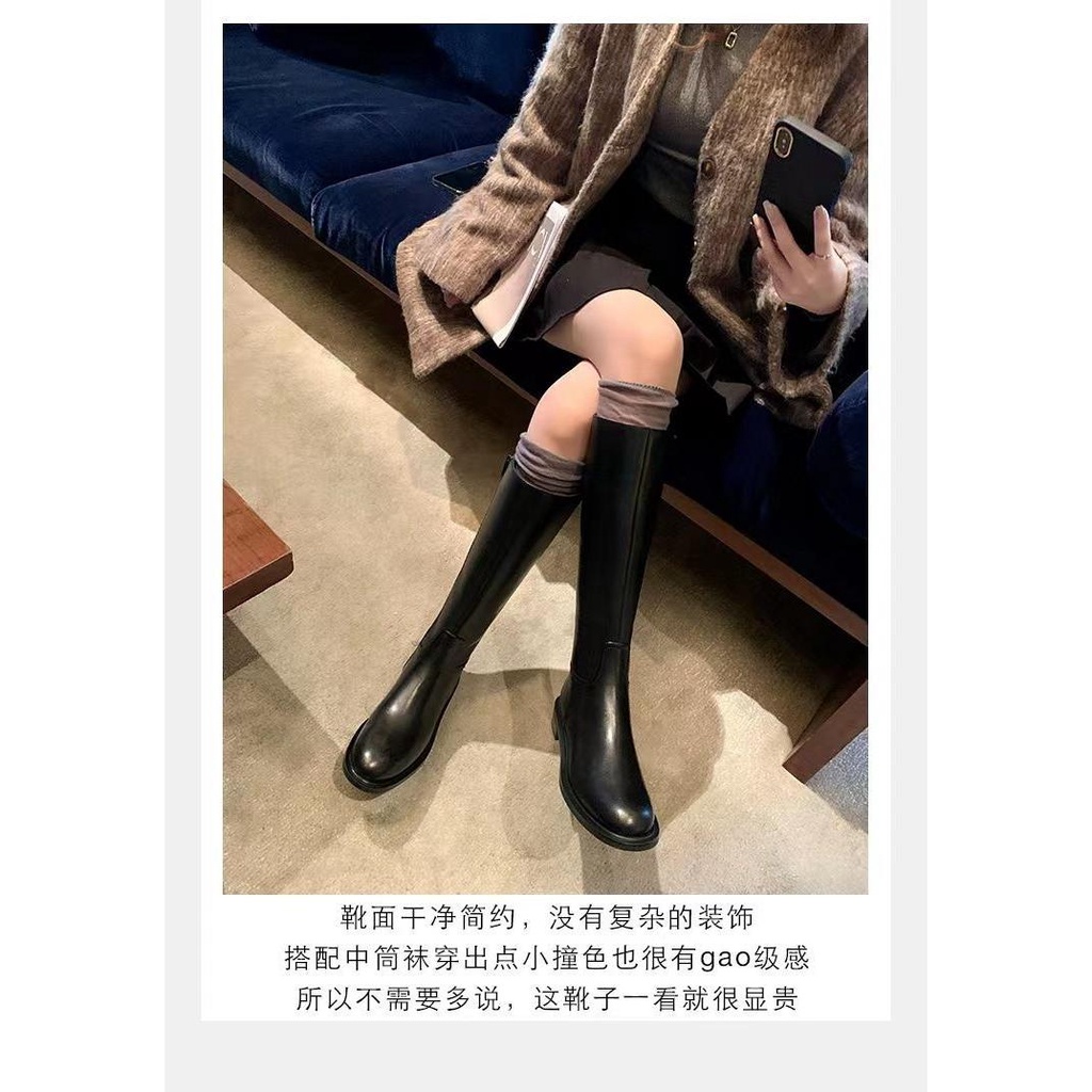 Grape mom sheii ~ Giày Bốt Da Thật Mũi Tròn Gót Thấp Phối Khóa Kéo Bên Hông Phong Cách Âu Mỹ Thời Trang Thu Đông 2023