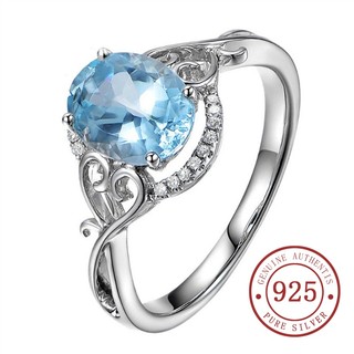 Aquamarine nhẫn mạ bạc 925 đính đá quý sang trọng thời trang