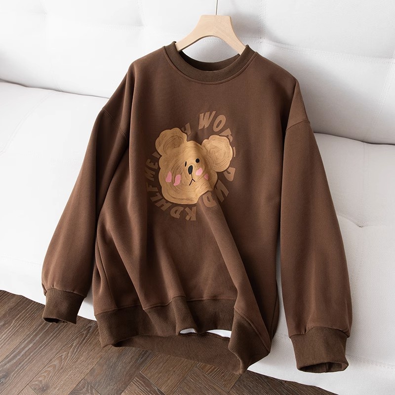 Áo sweater Cổ Tròn In Hình Gấu Hoạt Họa Siêu Dễ Thương Thời Trang Mùa Đông Nhật Bản Cho Nữ