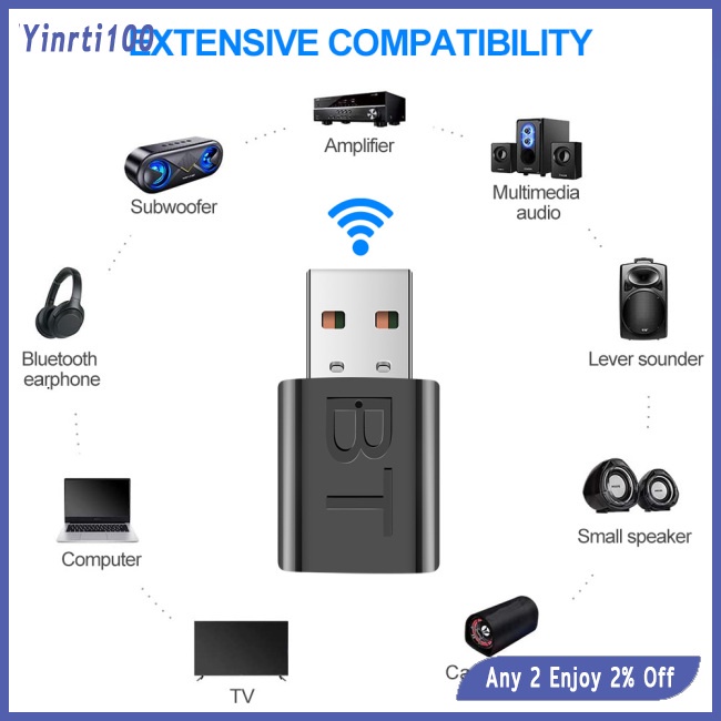 Yinrti usb bluetooth 5.0 Nhận Tín Hiệu Âm Thanh hifi / usb 3.5mm Cho tv / pc