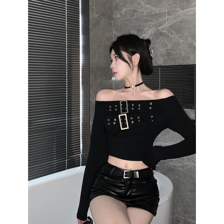Áo Thun Tay Dài Trễ Vai Quyến Rũ Phong Cách retro Cho Nữ