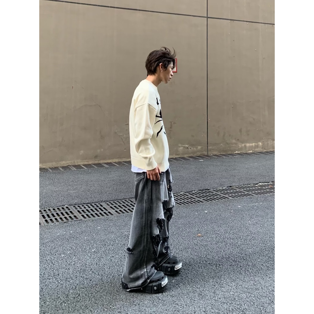 Áo len nam cổ tròn kiểu dáng hàn quốc vải len sợi dày dặn  Áo hoodie thêu hình nhện thời trang thu Đông cho nam nữ