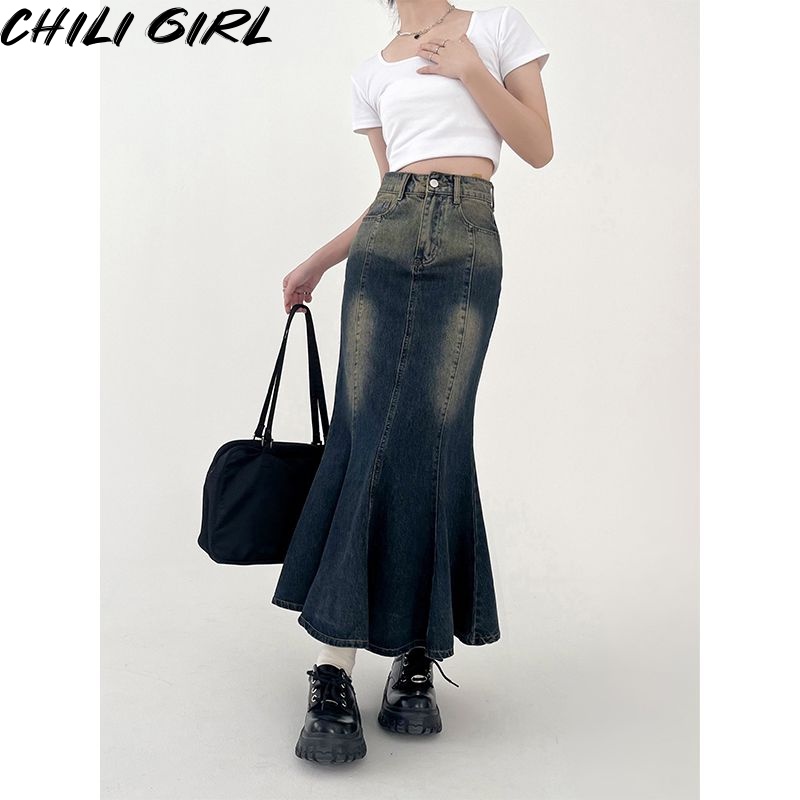 HUAYUZHI Chân váy jean váy nữ Phong cách Korean phổ biến Popular WWY23936LF39Z230925