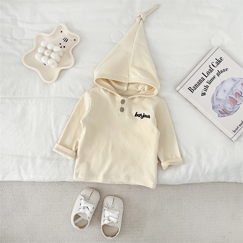 Áo Hoodie Tay Dài Kẻ Sọc Màu Trơn Thêu Chữ Thời Trang Mùa Thu Cho Bé Trai 1-3 Tuổi